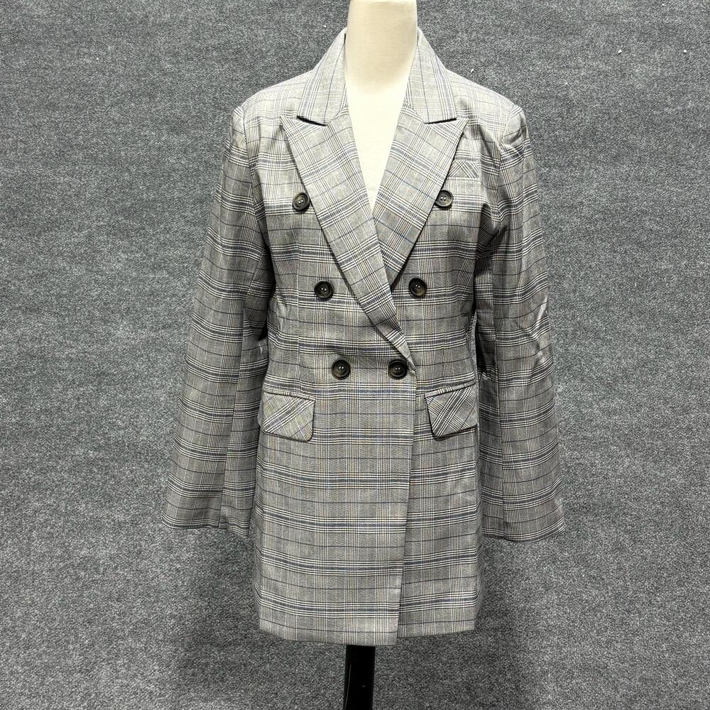 Belle & Bloom Blazer Womens L Charcoal Gray Plaid Too Cool For Work Jacket NWT